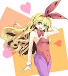  alternate_costume animal_ears armpits blonde_hair bunny_ears bunny_tail bunnysuit culter detached_collar ellen hand_in_hair heart highres long_hair open_mouth pantyhose purple_legwear smile solo tail touhou touhou_(pc-98) wrist_cuffs 