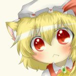  :&lt; animal_ears animated animated_gif ascot blonde_hair blush cat_ears chibi close-up ear_twitch face fang flandre_scarlet gif hat kemonomimi_mode lowres rebecca_(keinelove) rebecca_(naononakukoroni) red_eyes shirt short_hair solo the_embodiment_of_scarlet_devil touhou 
