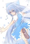  blue_eyes blue_hair cirno glasses hair_ribbon ice ice_wings long_hair natsume_riu ribbon snowflakes solo touhou very_long_hair wings 