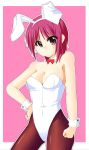  1girl angel_beats! animal_ears bowtie bunny_ears bunny_tail bunnysuit detached_collar fishnet_pantyhose fishnets iwasawa luckluck pantyhose red_eyes red_hair redhead short_hair solo tail wrist_cuffs 