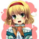  bad_id blonde_hair blush bust face gloves green_eyes hairband hands_together head_tilt marimo_danshaku natalia_luzu_kimlasca_lanvaldear necktie open_mouth short_hair smile solo tales_of_(series) tales_of_the_abyss white_gloves 