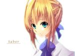  ahoge blonde_hair blue_eyes fate/stay_night fate_(series) green_eyes hair_ribbon kuko_(endless-repeat) ribbon saber solo 