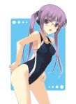  1girl character_request competition_swimsuit dasoku_sentarou facial_mark forehead_mark glasses long_hair one-piece_swimsuit purple_hair swimsuit violet_eyes 