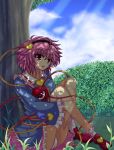  hairband komeiji_satori kurowana panties pantyshot pink_eyes pink_hair solo third_eye touhou under_tree underwear 