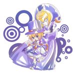  android blazblue blonde_hair blue_eyes boots cape carl_clover chibi hat hato_mune nirvana open_mouth shorts standing_on_one_leg top_hat 