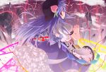  blue_hair boulder food frills fruit gathers hands_clasped hat hinanawi_tenshi lightning long_hair peach razy_(skuroko) red_eshirt skirt solo touhou 