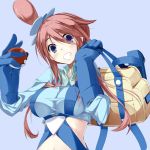  blue_eyes breasts fuuro_(pokemon) gloves hair_ornament holding holding_poke_ball long_hair midriff nasudora navel poke_ball pokemon pokemon_(game) pokemon_black_and_white pokemon_bw red_hair redhead solo 