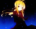  absurdres ahoge bad_id black_gloves blonde_hair brown_eyes fate/stay_night fate/zero fate_(series) formal gloves highres long_hair necktie pant_suit ponytail saber senya_fuurin solo suit 