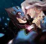  blue_eyes dual_persona gloves grey_hair knife lips long_hair lunatic_(tiger_&amp;_bunny) male mask multiple_boys silver_hair som stabbing superhero tiger_&amp;_bunny yuri_petrov 