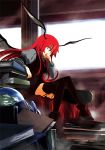  bat_wings black_legwear book fingernails garter_straps head_wings high_heels koakuma lefthand long_hair looking_at_viewer nail_polish red_eyes red_hair redhead shoes sitting solo the_embodiment_of_scarlet_devil thigh-highs thighhighs touhou wings 