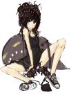  bare_shoulders black_hair blue_eyes camisole converse creature darkness flat_chest headphones highres long_hair monster no_socks original pan!ies shoes sitting sneakers spread_legs yami_shoujo 