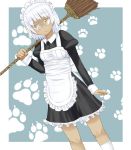  broom dark_skin glasses highres hisa_tsuki maid maid_headdress original short_hair silver_hair yellow_eyes 