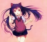  black_hair cat_ears cat_pose k-on! kazuyu-c nakano_azusa paw_pose red_eyes school_uniform sweater_vest twintails 