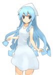  blue_hair dress female fikusipu hat ikamusume long_hair shinryaku!_ikamusume simple_background solo standing tentacle_hair 