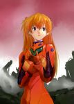  adjusting_clothes blue_eyes bodysuit daichi highres long_hair matsuse_daichi neon_genesis_evangelion orange_hair plugsuit shikinami_asuka_langley smoke solo soryu_asuka_langley souryuu_asuka_langley 