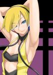  armpits blonde_hair blue_eyes bra breasts bust cleavage headphones kamitsure_(pokemon) lingerie looking_at_viewer pokemon pokemon_(game) pokemon_black_and_white pokemon_bw short_hair smile solo underwear yuuki_maya 