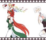  between_fingers blonde_hair blush body_writing bow carrying chasing china_dress chinese_clothes cuffs ebz film film_border film_strip flandre_scarlet frilled_skirt grin hair_bow happy hat hong_meiling inset izayoi_sakuya knife long_hair maid maid_headdress mary_janes multiple_girls neko_majin no_eyes pants prank red_eyes red_hair running shoes shoulder_carry side_ponytail simple_background smile thighhighs touhou translated very_long_hair white_background white_hair white_legwear wings zettai_ryouiki 