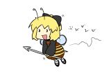  antennae bee bee_girl blonde_hair chibi flying happy kurodani_yamame open_mouth polearm pon_(0737) short_hair smile spear touhou weapon 