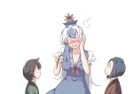  blush child embarrassed hand_on_cheek hand_on_own_cheek hand_on_own_face japanese_clothes kamishirasawa_keine long_hair lozelia multicolored_hair short_hair touhou two-tone_hair 