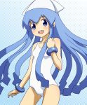  blue_hair ikamusume kikan_(kima) long_hair one-piece_swimsuit shinryaku!_ikamusume swimsuit white_swimsuit 
