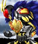  1boy claws kamen_rider kamen_rider_blade_(series) kamen_rider_chalice kurosshu male_focus mane shoulder_pads solo 