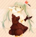  bad_id dress gloves green_eyes green_hair hatsune_miku long_hair smile solo twintails very_long_hair vocaloid xxxceller 