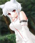  bare_shoulders blush breasts bust colored erect_nipples highres impossible_clothes impossible_clothing inubashiri_momiji large_breasts no_bra no_hat no_headwear nukotei red_eyes short_hair silver_hair solo takuan_(kyou_sonogoro) touhou 