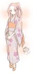 chiyo_(rotsurechiriha) hummy_(suite_precure) japanese_clothes kimono kurokawa_ellen long_hair obi precure purple_hair sandals side_ponytail siren_(suite_precure) suite_precure traditional_media white_background yukata zouri 