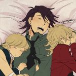  barnaby_brooks_jr blonde_hair brown_hair child facial_hair glasses glasses_removed kaburagi_t_kotetsu male mhr multiple_boys necktie short_hair sleeping stubble teenage tiger_&amp;_bunny time_paradox young 
