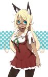  animal_ears artist_request black_legwear blonde_hair blue_eyes breasts cat_ears collarbone dark_skin fang ganguro glasses large_breasts long_hair mayo_chiki! maze_(gochama_ze_gohan) narumi_nakuru open_mouth pantyhose ribbon school_uniform smile solo source_request thigh-highs thighhighs 