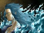  7luna blue_hair cloak highres kingdom_hearts long_hair male pointy_ears saix scar solo yellow_eyes 