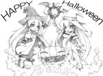  2girls cat cierra happy_halloween hat long_hair multiple_girls open_mouth pumpkin riviera rose_(riviera) soala staff witch witch_hat 