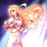  blonde_hair breasts choker elbow_gloves gloves izumo_(pixiv362913) long_hair midriff milla_maxwell navel red_eyes skirt solo tales_of_(series) tales_of_xillia taut_shirt tubetop 