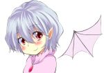  bust ketappu looking_at_viewer no_hat no_headwear pointy_ears remilia_scarlet simple_background smile touhou wings 