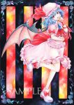  :d acrylic_paint_(medium) bat_wings blue_hair bow brooch fang frills hat hat_ribbon highres jewelry open_mouth pointy_ears red_eyes remilia_scarlet ribbon sample short_hair skirt skirt_set smile solo touhou traditional_media tsubugaai wings 