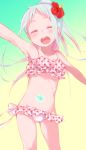  ano_hi_mita_hana_no_namae_wo_bokutachi_wa_mada_shiranai bikini closed_eyes eyes_closed flower frilled_bikini frills hibiscus honma_meiko long_hair polka_dot polka_dot_bikini polka_dot_swimsuit ponytail silver_hair swimsuit 