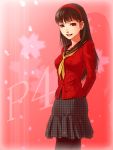  amagi_yukiko arms_behind_back black_eyes black_hair black_legwear hairband long_hair nukadzuke open_mouth pantyhose persona persona_4 school_uniform skirt smile solo 