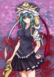  absurdres bad_id flower green_eyes green_hair hat highres icywood rod_of_remorse shikieiki_yamaxanadu solo spider_lily touhou 