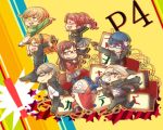  amagi_yukiko black_hair blue-framed_glasses blue_hair brown_eyes brown_hair cabbie_hat chibi closed_eyes everyone eyes_closed folding_chair glasses golf_club grey_eyes gun hairband hanamura_yousuke hand_on_hat hat headphones jacket_on_shoulders kujikawa_rise kuma_(persona_4) kunai long_hair narukami_yuu nemuko open_mouth orange-framed_glasses pantyhose persona persona_4 red-framed_glasses satonaka_chie school_uniform shirogane_naoto short_hair sunglasses tatsumi_kanji television thigh-highs thighhighs twintails weapon yellow-framed_glasses 