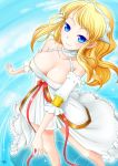  blonde_hair blue_eyes breasts cleavage copyright_request dress large_breasts long_hair smile solo urokozuki white_dress 