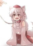  blush chain chains collar fang gaoo_(frpjx283) hands inubashiri_momiji kneeling leash open_mouth star star-shaped_pupils symbol-shaped_pupils tail tail_wagging touhou wolf_ears wolf_tail 
