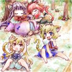  alice_margatroid animal_ears bat_wings black_dress blonde_hair bloomers blue_hair blush braid brown_hair cat_ears cat_paws cat_tail chen chibi closed_eyes dress eyes_closed fang forest fox_tail green_hair grey_eyes hands_on_head head_wings kaenbyou_rin kemonomimi_mode kirisame_marisa koakuma long_hair lying multiple_girls multiple_tails nanashii_(soregasisan) nature no_hat no_headwear on_back on_side on_stomach open_mouth patchouli_knowledge paws pink_dress purple_hair red_dress red_hair redhead shirt short_hair sitting skirt skirt_set sleeping smile tail touhou wings yakumo_ran 