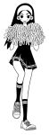  blush cheerleader ears eyebrows hairband kitsu_chiri kumeta_kouji leg_up long_hair monochrome official_art pom_poms sayonara_zetsubou_sensei shoes simple_background smile sneakers tube_socks 