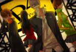  amagi_yukiko bad_id black_hair brown_hair from_behind glasses gomi_chiri hanamura_yousuke hands_in_pockets headphones headphones_around_neck looking_at_viewer narukami_yuu persona persona_4 profile satonaka_chie school_uniform short_hair skirt track_jacket white_hair 