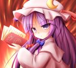  baku_ph book bow crescent dress face frown hair_bow hair_ribbon hat hexagram long_hair open_book patchouli_knowledge purple_eyes purple_hair ribbon solo stare touhou violet_eyes 