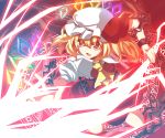  ascot blonde_hair blush chain chains fang flandre_scarlet hat highres laevatein magic_circle open_mouth red_eyes short_hair side_ponytail skirt solo the_embodiment_of_scarlet_devil touhou wings zamudelin 