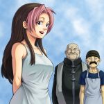  apron bald earrings extra facial_hair father_cornello fullmetal_alchemist hat jewelry multicolored_hair mustache purple_eyes rose_tomas two-tone_hair violet_eyes 