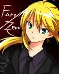  ahoge black_gloves blonde_hair fate/stay_night fate/zero fate_(series) formal gloves green_eyes jappo necktie pant_suit ponytail saber solo suit 