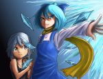  artist_request blue_hair bow bukimi_isan child cirno cirno-nee fairy_wings hair_bow izayoi_sakuya izayoi_sakuya_(young) perfect_cherry_blossom pose scarf short_hair siblings sisters tears touhou white_hair wings young 