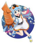  blue_eyes blue_hair crossover dress hat ikamusume kamen_rider kamen_rider_fourze kamen_rider_fourze_(series) long_hair parody rocket shinryaku!_ikamusume squid tentacle_hair ueyama_michirou 